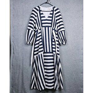 Mara Hoffman Size 4 Vivica Tie Waist Striped Navy White Maxi Dress